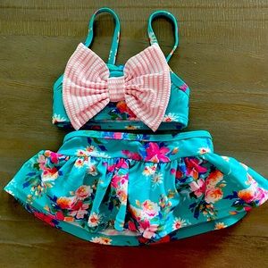 RuffleButts® Baby/Toddler Girls Cropped Peplum Tankini 2 Piece Swimsuit